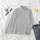 High Neck Long Sleeve Striped Slim Shirt